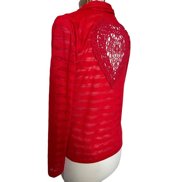 No boundaries red cardigan Tie front Heart lightweight Romantic Y2K - Picture 5 of 10